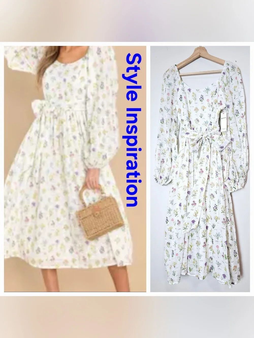 Dainty White Smocked Belted Midi Floral Named Flowers Chiffon Dress NwT Size SM